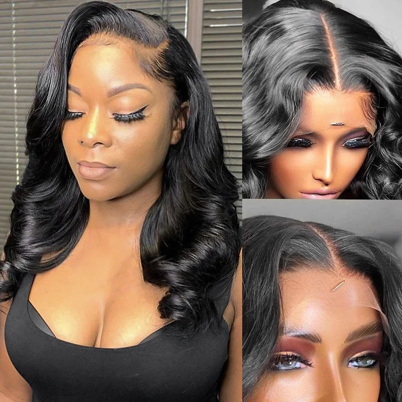 Short Bob Wig Body Wave C Part Lace Front Wigs 16 Inch 180% Density Lace Wigs