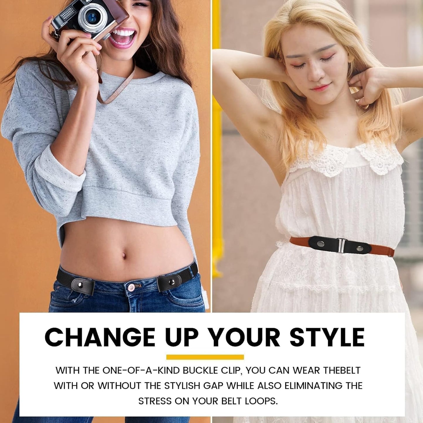 JBWKWELM Tainoon 2 Pieces Elastic Belt Invisible Belt for Women without Buckle Unisex No Buckle Buckless Men'S Adjustable Elastic for Jeans Trousers Dress, Czarny/Kawa, Länge: 110 Cm : 3,5 Cm