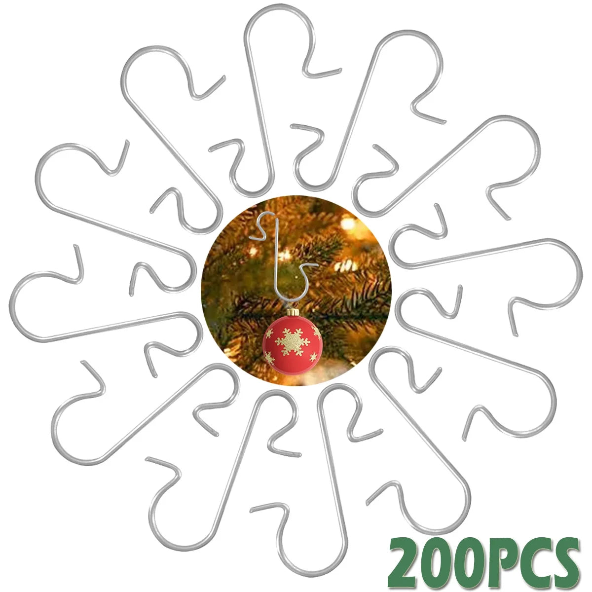 Christmas Ornaments Tree Hook Christmas Trees Hook Metal Hooks Silver Hanging Hook for Hanging Xmas Tree Ornaments 200PCS