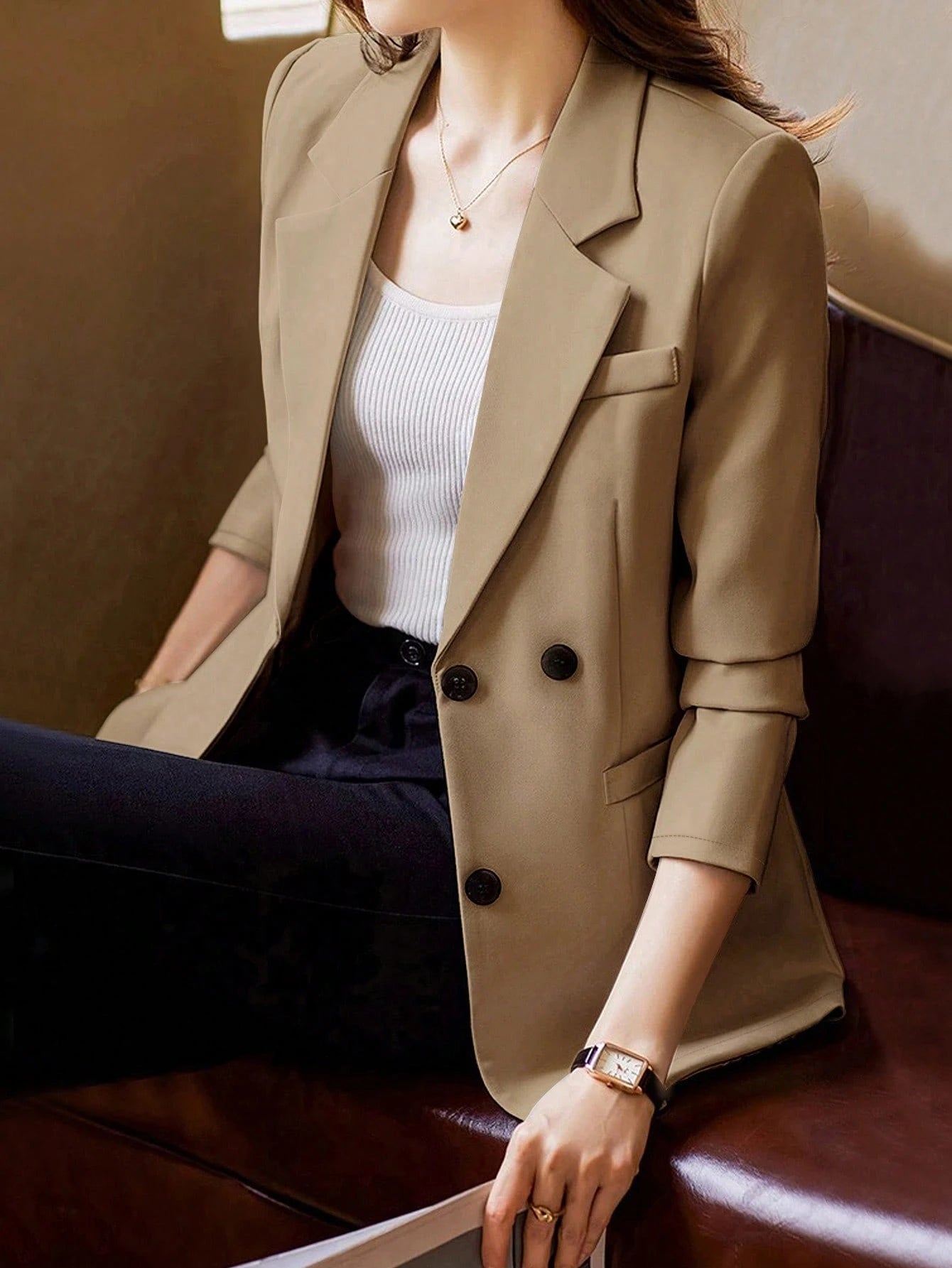 Women'S Single Breasted Long Sleeve Blazer with Buttoned Cuffs