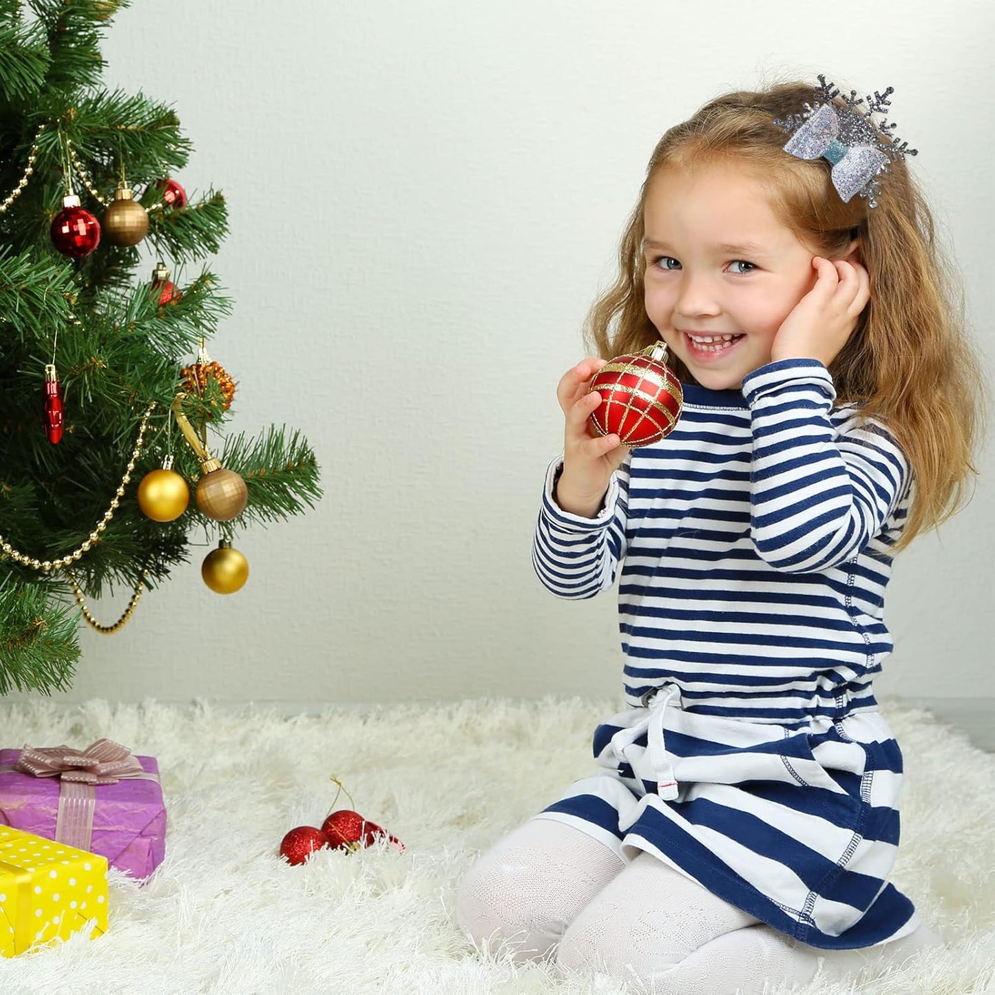 Sparkle This Christmas with 4Pcs Glitter Snowflake Hair Clips - Adorable Blue Bow Accessories for Girls and Teens!