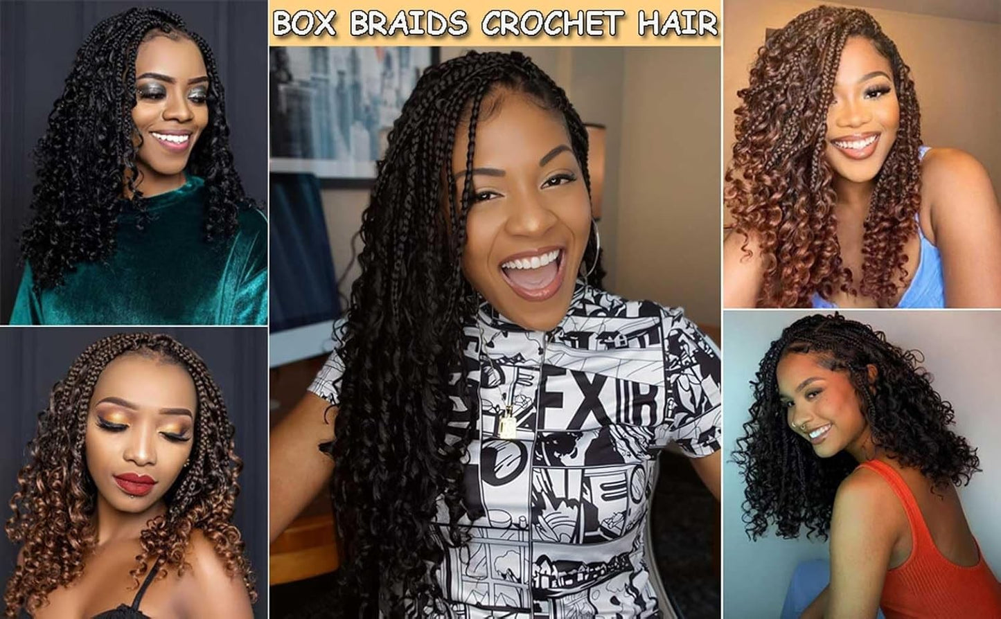 8 Packs Bohemian Box Braid Hair Crochet Box Braids with Curly Ends 12 Inch Godde