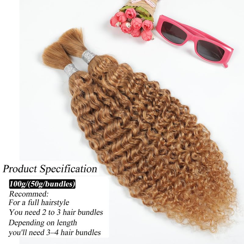 Human Braiding Hair 14Inch Water Wave Bulk Human Hair for Braiding 100G 2Bundle/Pack No Weft Human Hair Bundles for Braiding Micro Human Braiding Hair for Boho Braids(14Inch,27#)