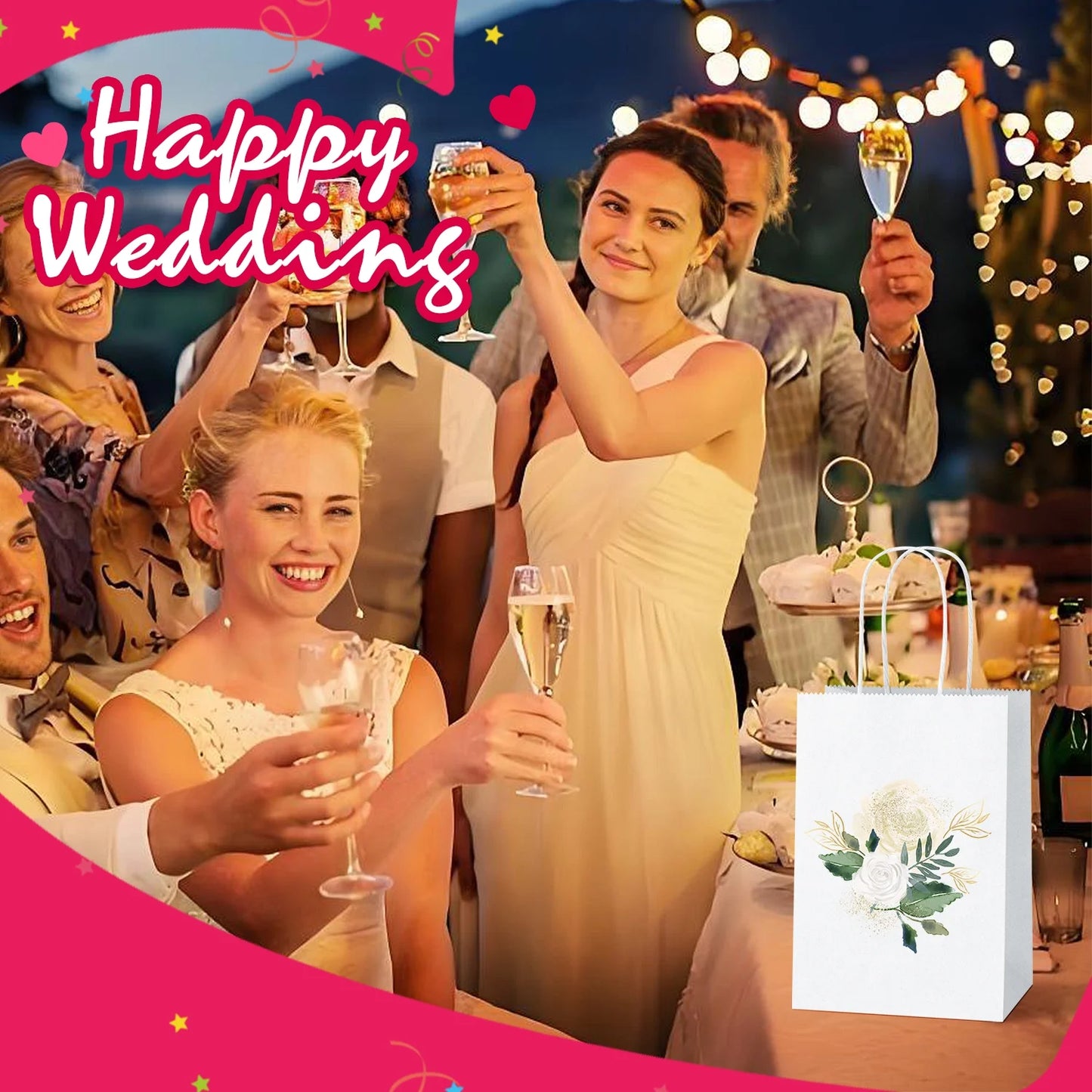 100 Pack White Gift Bags with Handle, 5.25X3.75X8" Small Kraft Paper Bags for Birthday Wedding Party Favors Grocery Retail Business