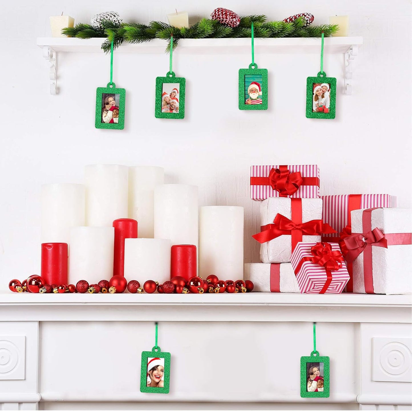 20 Pieces Christmas Photo Frames Ornament Mini Felt Hanging Picture Frame Christmas Tree Hanging Ornament for Family Xmas Holiday Party Decoration, Glitter 5 X 7 Cm(Green)