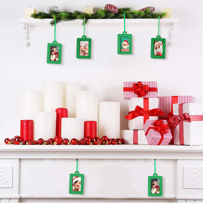 20 Pieces Christmas Photo Frames Ornament Mini Felt Hanging Picture Frame Christmas Tree Hanging Ornament for Family Xmas Holiday Party Decoration, Glitter 5 X 7 Cm(Green)