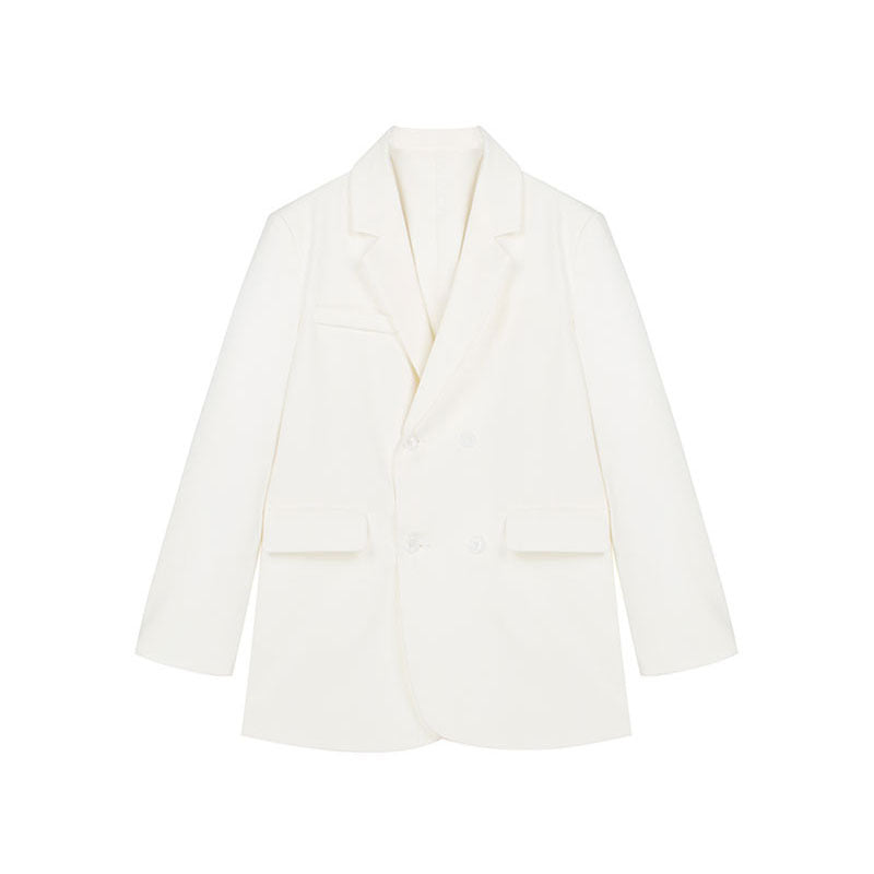 White Casual Loose Back Slit Blazer