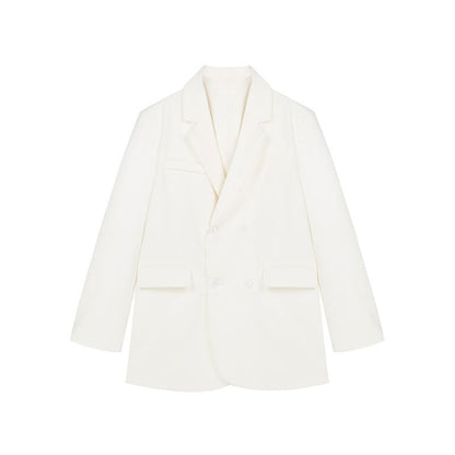 White Casual Loose Back Slit Blazer