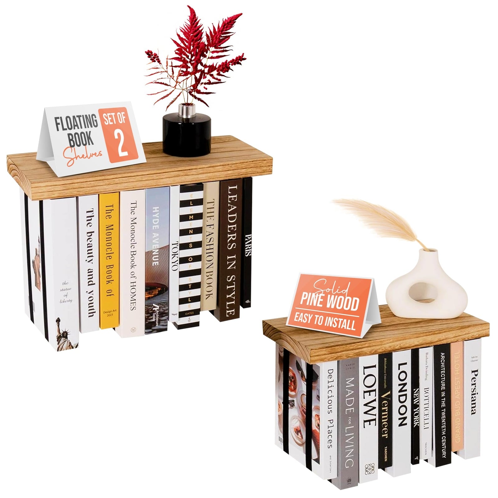 Floating Book Shelves for Wall Mounted Set of 2 - Upside down Space Saving