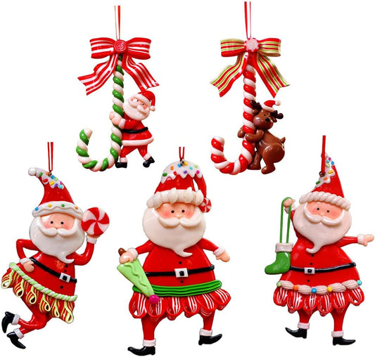 Charming Christmas Ornaments Set - 5 Festive Santa Claus Hanging Decorations for Your Tree