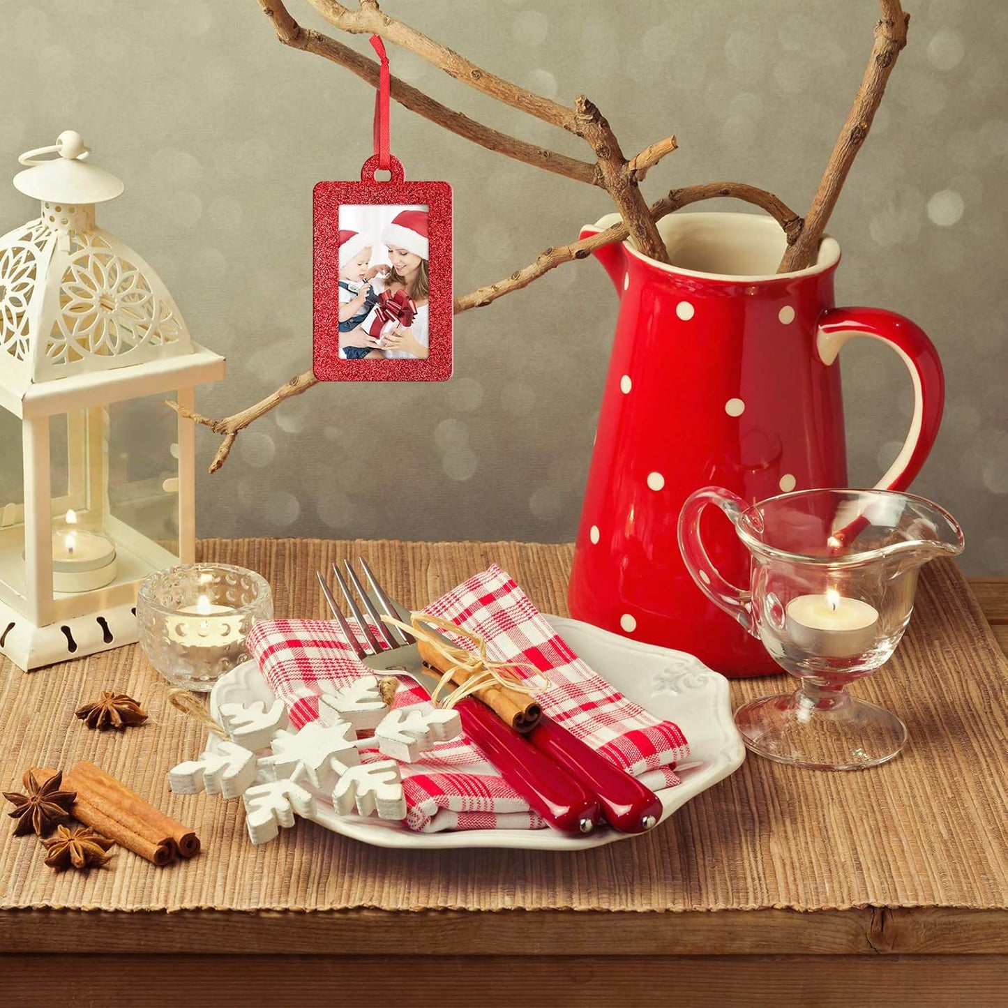 20 Pieces Christmas Photo Frames Ornament Mini Felt Hanging Picture Frame Christmas Tree Hanging Ornament for Family Xmas Holiday Party Decoration, Glitter 5 X 7 Cm(Red)