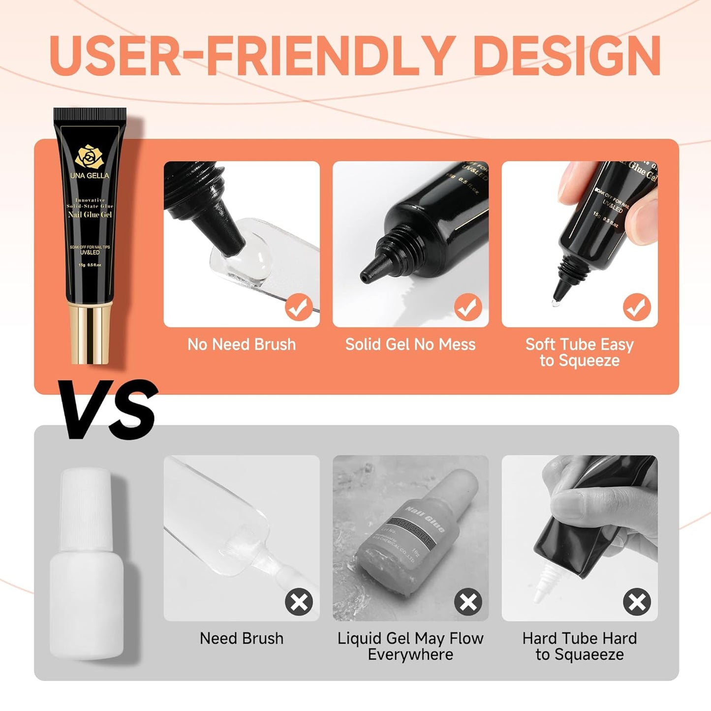 Solid Nail Glue Gel 15Ml Lamp Curing Needed Solid Soak off U V/LED Lamp Required Super Strong Glue for Fake Acrylic Soft Gel Nail Tips Press on Nails Art Extension