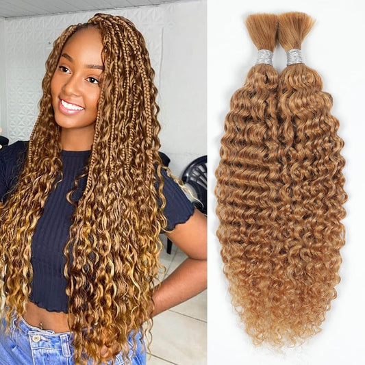 Human Braiding Hair 14Inch Water Wave Bulk Human Hair for Braiding 100G 2Bundle/Pack No Weft Human Hair Bundles for Braiding Micro Human Braiding Hair for Boho Braids(14Inch,27#)