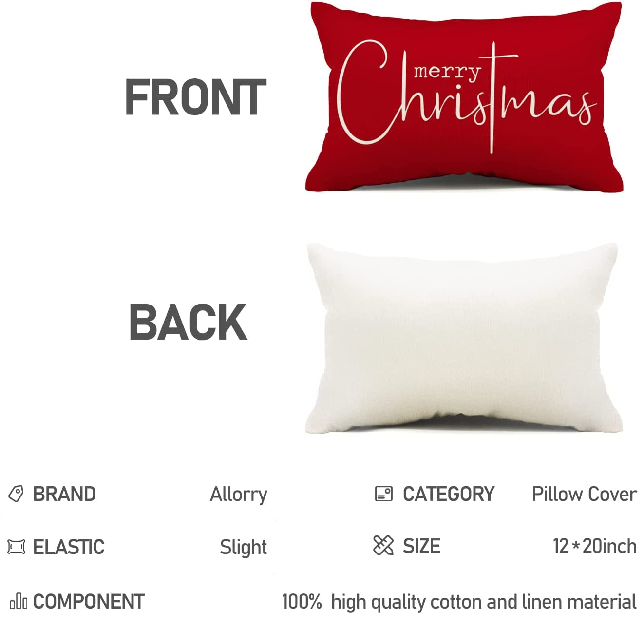 Christmas Pillow Covers Merry Christmas Throw Pillow Decorative Christmas Red Cotton Cloth Linen Cloth Pillow Cover Sofa Cover Decorative Rectangle Length 12X20 Inches