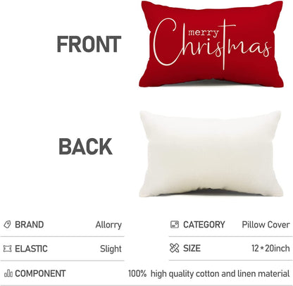 Christmas Pillow Covers Merry Christmas Throw Pillow Decorative Christmas Red Cotton Cloth Linen Cloth Pillow Cover Sofa Cover Decorative Rectangle Length 12X20 Inches
