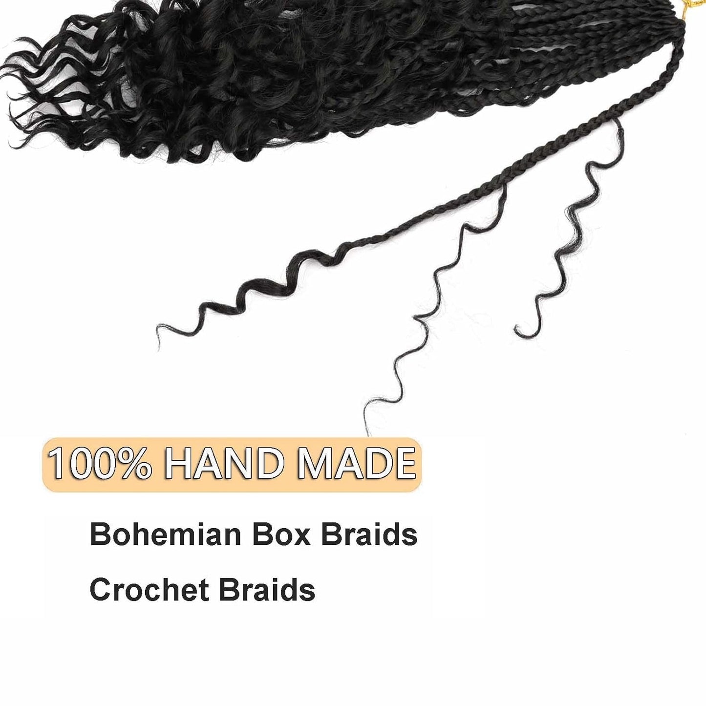 8 Packs Bohemian Box Braid Hair Crochet Box Braids with Curly Ends 12 Inch Godde