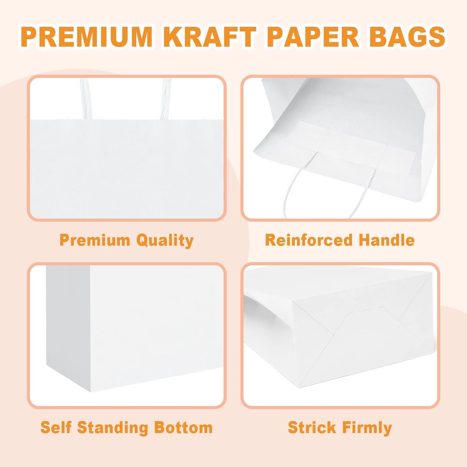 100 Pack White Gift Bags with Handle, 5.25X3.75X8" Small Kraft Paper Bags for Birthday Wedding Party Favors Grocery Retail Business