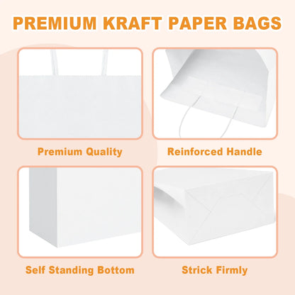 100 Pack White Gift Bags with Handle, 5.25X3.75X8" Small Kraft Paper Bags for Birthday Wedding Party Favors Grocery Retail Business
