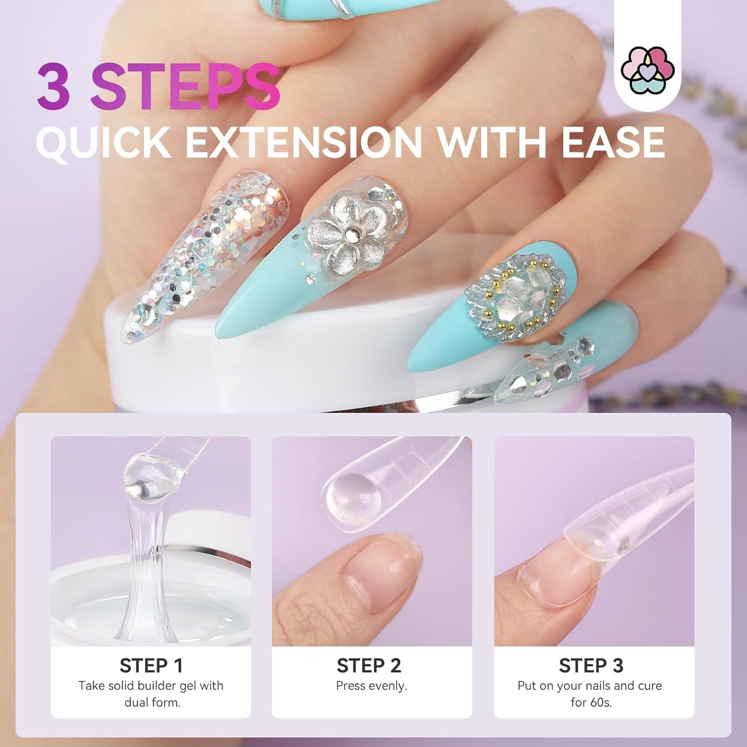 Solid Builder Nail Gel - 60G Large Capacity 3D Nail Gels Sculpting Gel for Art Non-Sticky Hand Carving Glue Extension with Sequins Chrome Powder DIY Salon Home