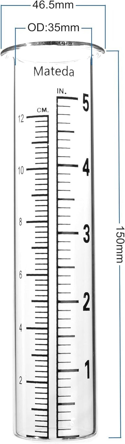 5 Capacity Rain Gauge Glass Replacement Tube Lip Design Great for Yard
