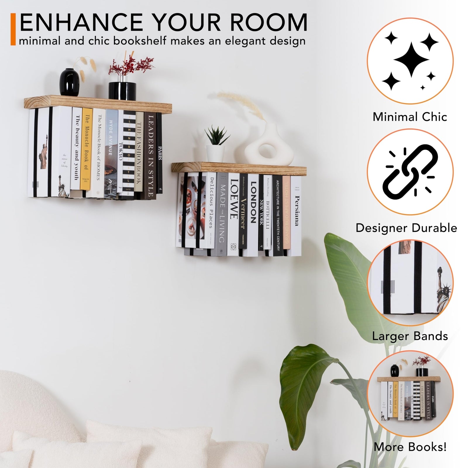 Floating Book Shelves for Wall Mounted Set of 2 - Upside down Space Saving