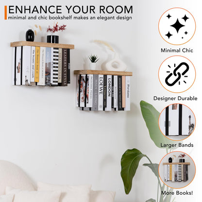 Floating Book Shelves for Wall Mounted Set of 2 - Upside down Space Saving