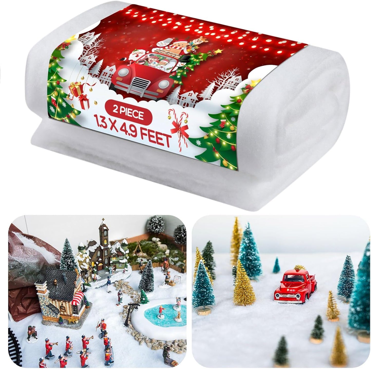 2 Pieces 1.3 X 4.9 Feet Christmas Snow Blanket Roll Soft Fake Snow Blankets Artificial White Winter Decorations for Christmas Village Xmas Party Cloud Backdrop Decoration