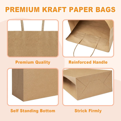 100 Pack Brown Kraft Paper Bags, 5.25X3.75X8 Inches Small Paper Gift Bags with Handles Bulk Shopping Bags for Graduation, Birthday Party and Baby Shower