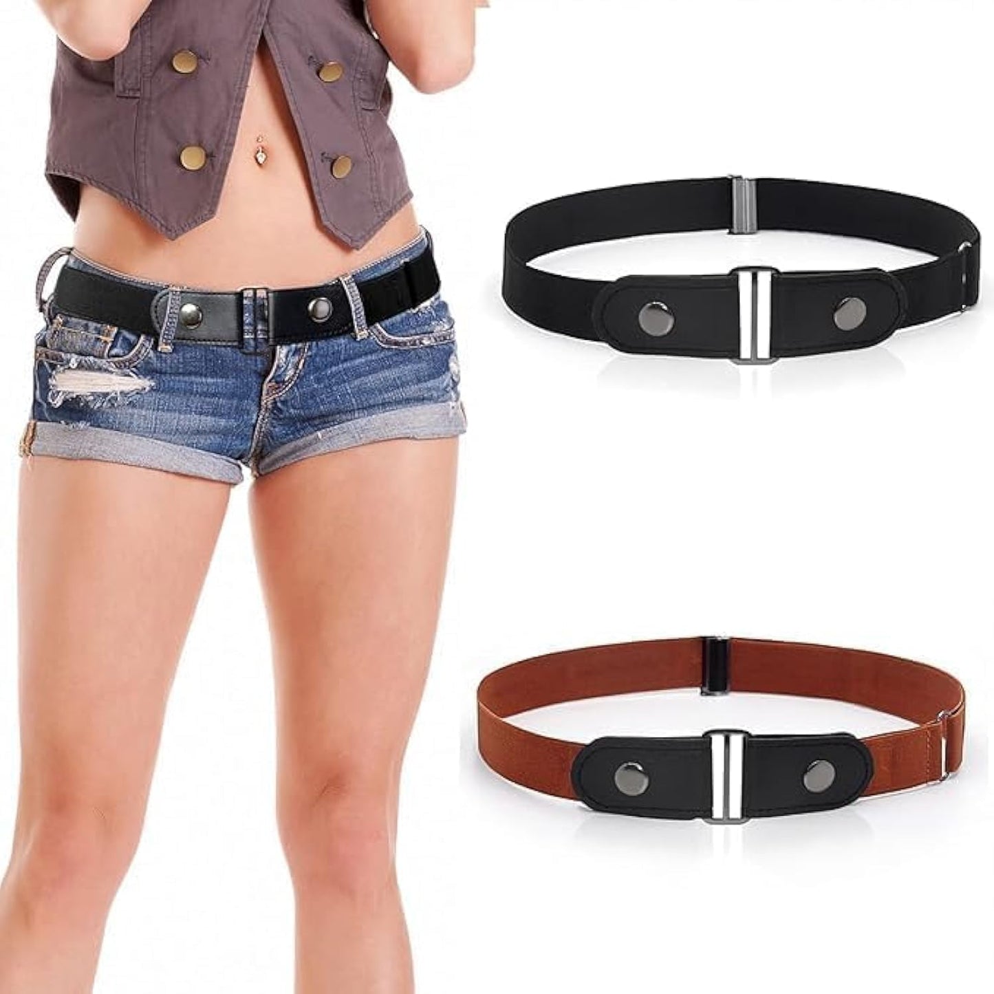 JBWKWELM Tainoon 2 Pieces Elastic Belt Invisible Belt for Women without Buckle Unisex No Buckle Buckless Men'S Adjustable Elastic for Jeans Trousers Dress, Czarny/Kawa, Länge: 110 Cm : 3,5 Cm