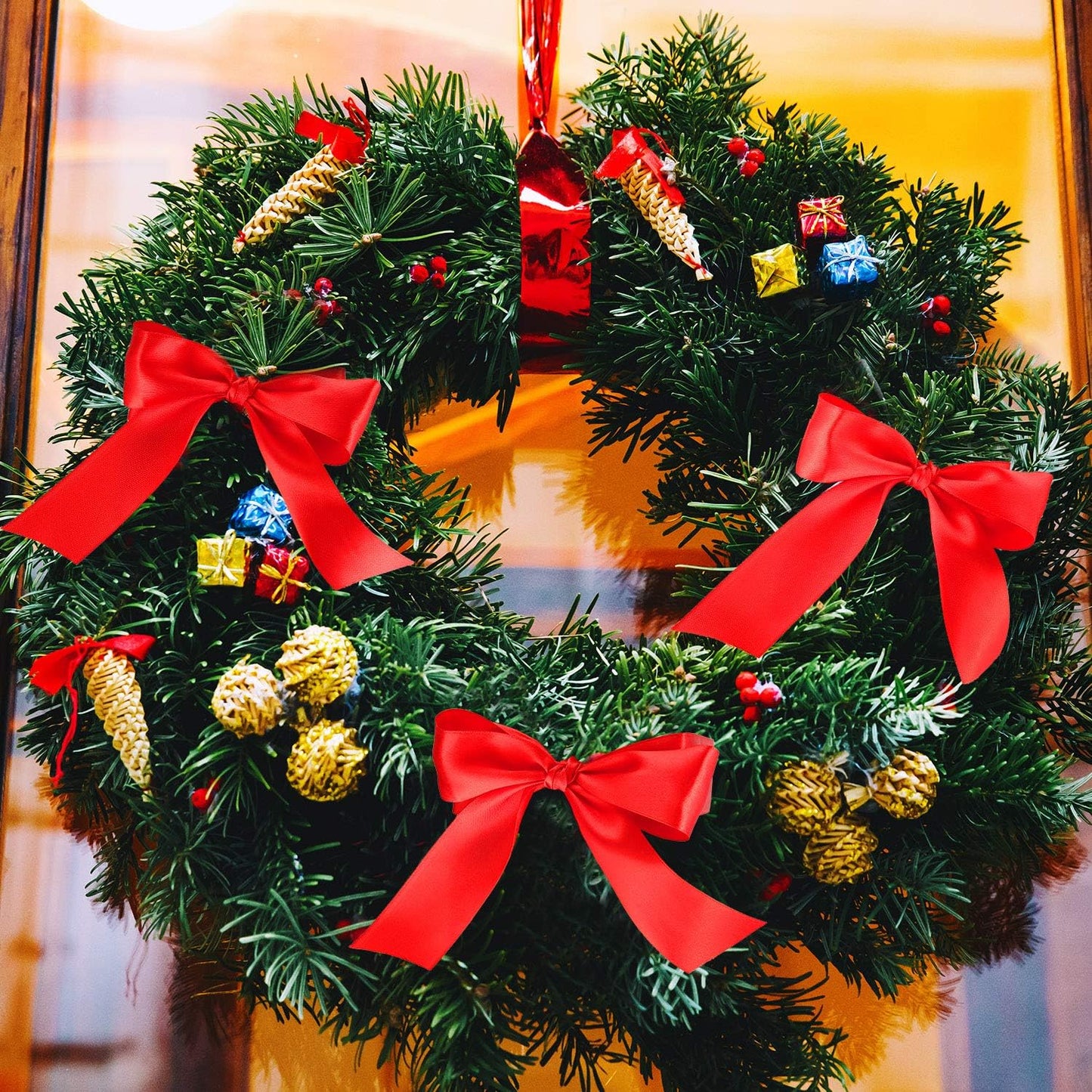 2 Rolls Christmas Satin Ribbon Double Face Polyester Wide Solid Satin Ribbon for Christmas Wedding Gift Wrapping Crafts Decoration Favor(1.5 Inch,Red, Green)