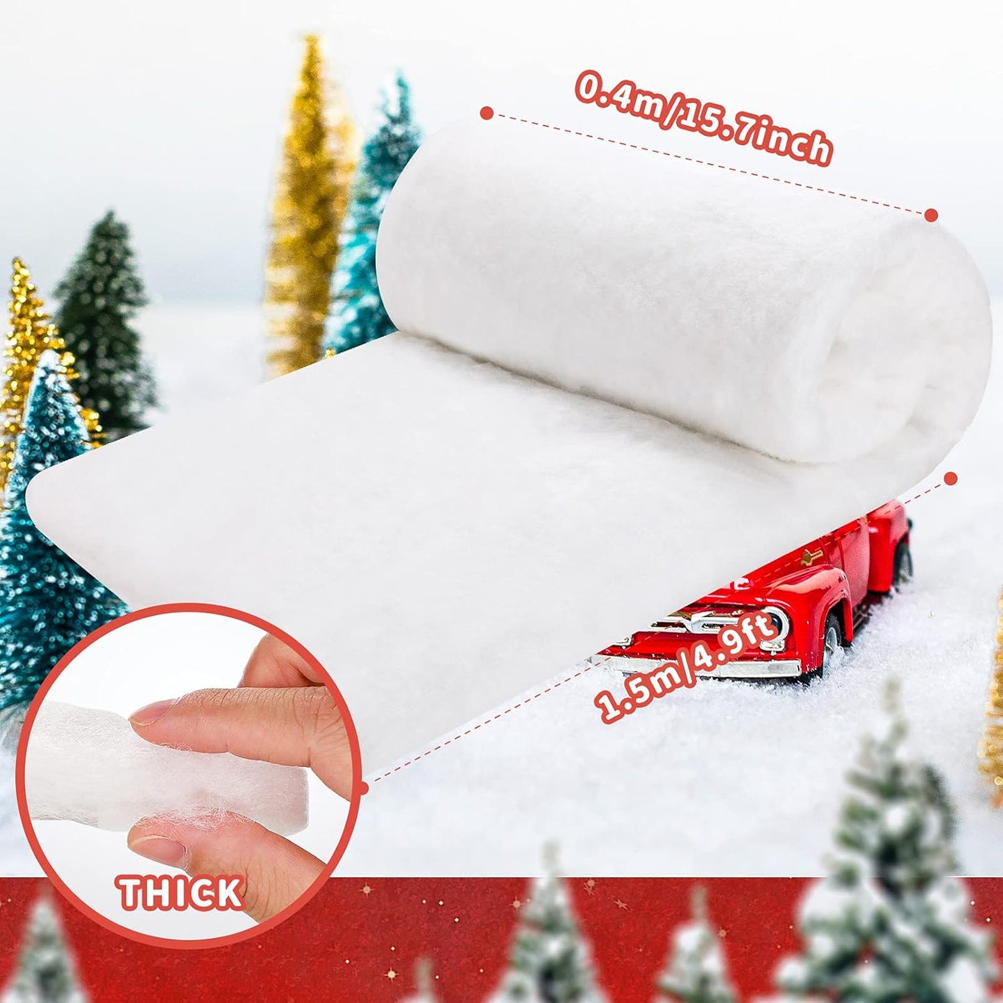 2 Pieces 1.3 X 4.9 Feet Christmas Snow Blanket Roll Soft Fake Snow Blankets Artificial White Winter Decorations for Christmas Village Xmas Party Cloud Backdrop Decoration