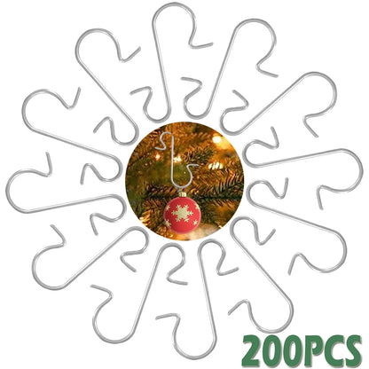 Christmas Ornaments Tree Hook Christmas Trees Hook Metal Hooks Silver Hanging Hook for Hanging Xmas Tree Ornaments 200PCS