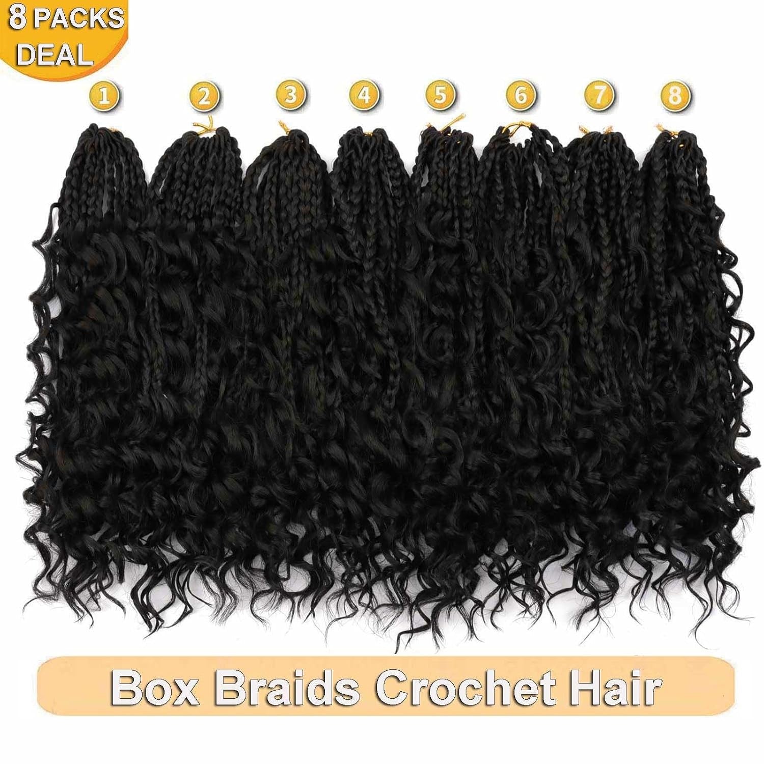 8 Packs Bohemian Box Braid Hair Crochet Box Braids with Curly Ends 12 Inch Godde