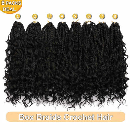 8 Packs Bohemian Box Braid Hair Crochet Box Braids with Curly Ends 12 Inch Godde