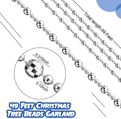 49 Ft Beaded Garland for Christmas Tree Plastic Artificial Pearl Strands String Beads Trim Roll Chain for Xmas DIY Craft Party Decoration Table Centerpiece Wedding Bouquet(Silver)