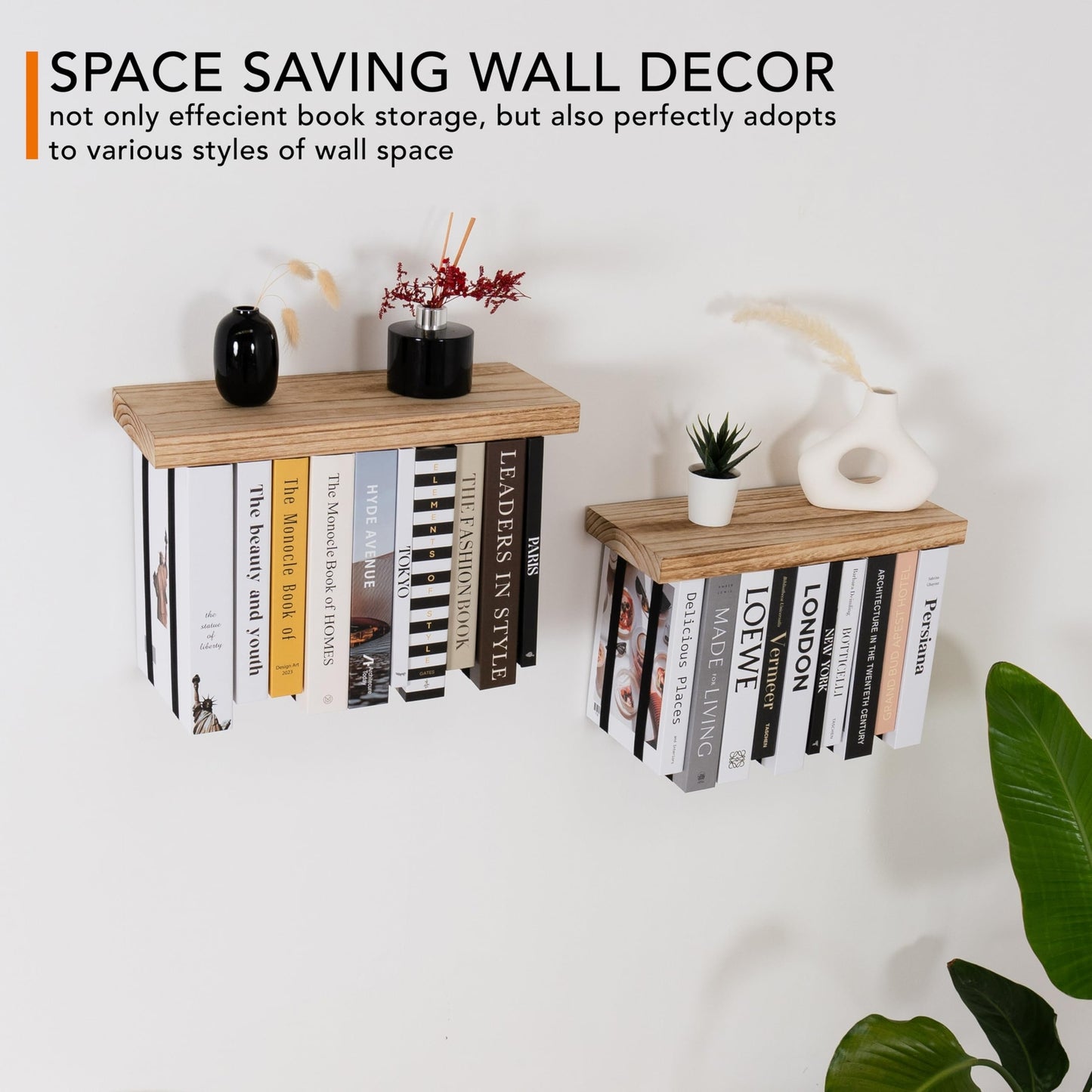 Floating Book Shelves for Wall Mounted Set of 2 - Upside down Space Saving