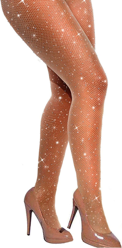 Sexy Sparkly Fishnets Stockings Jeweled High Waist Fishnet Tights for Women Rhinestone Party Pantyhose
