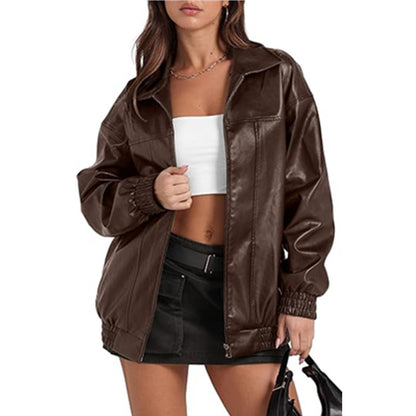 Long Sleeve Lapel Zipper Side Pocket Casual Trench Coat Women