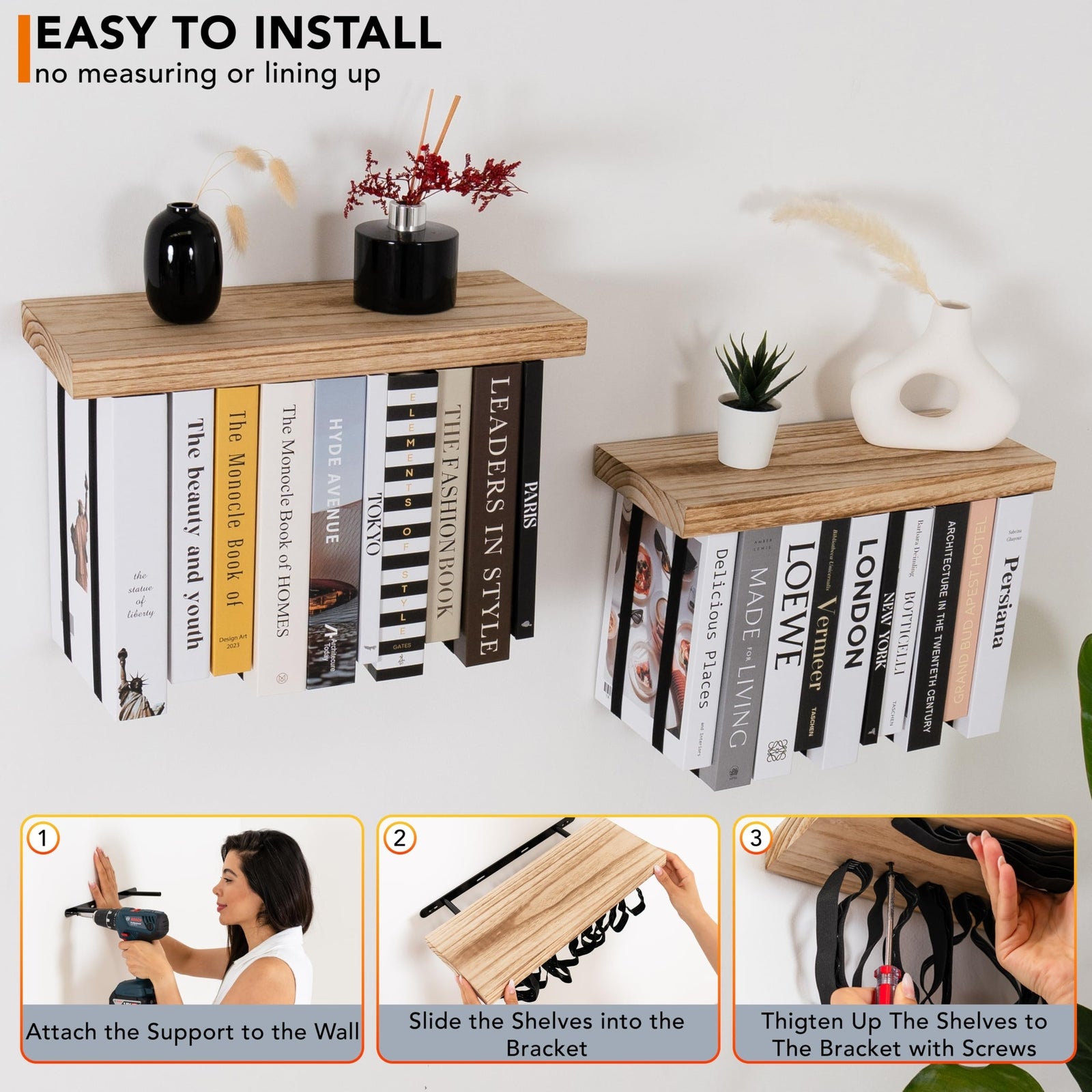 Floating Book Shelves for Wall Mounted Set of 2 - Upside down Space Saving