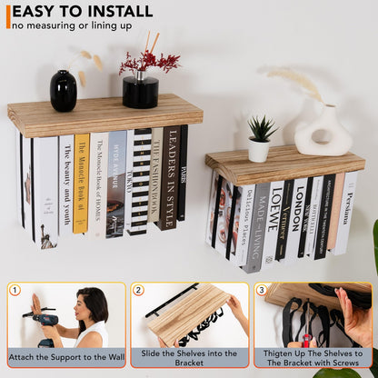 Floating Book Shelves for Wall Mounted Set of 2 - Upside down Space Saving