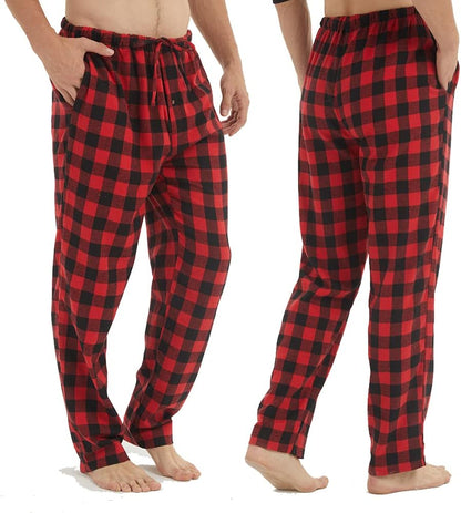 Flannel Mens Pajama Pants 3 Pack Cotton Red Plaid Pajamas Bottoms with Pockets Drawstring Lounge Sleepwear Christmas PJ