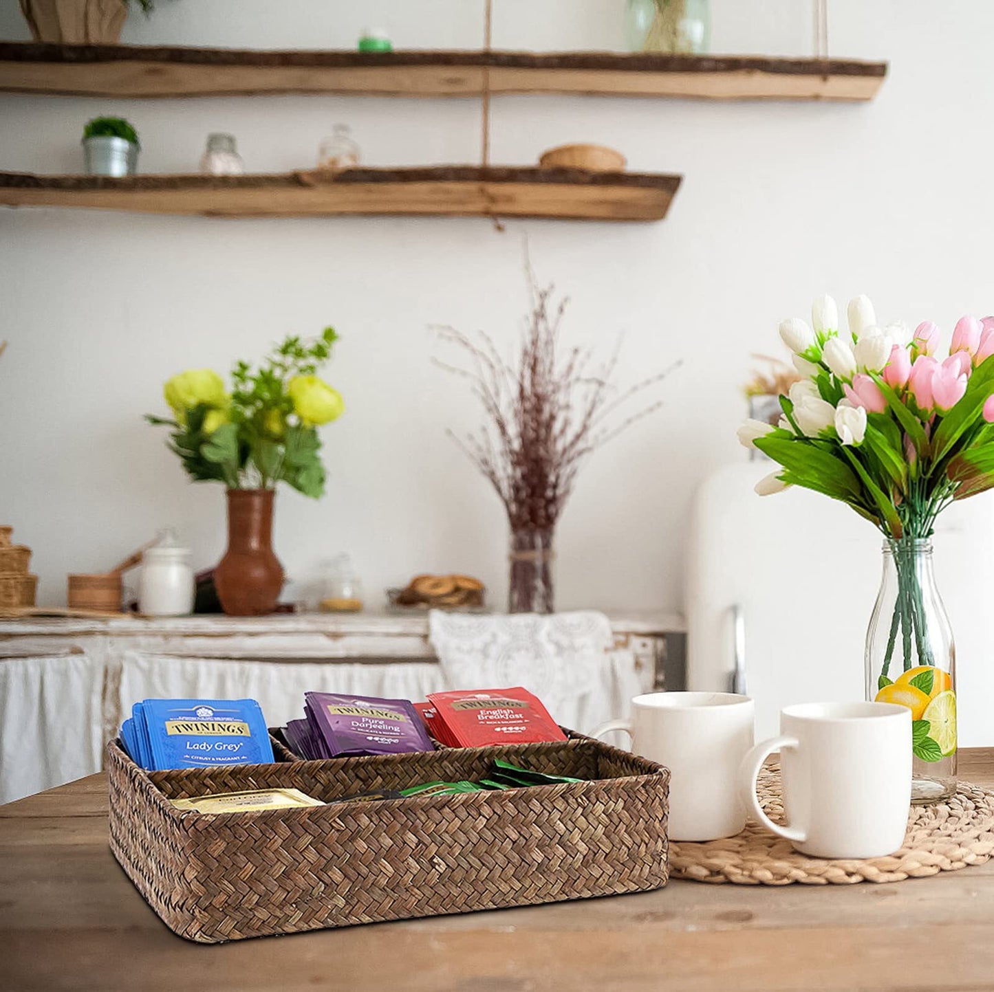 Tea Bag Organizer Tray Sugar Packet Holder Coffee Pod Storage Station Condiment