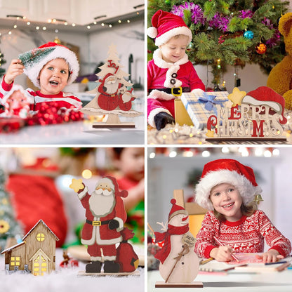 Charming Rustic Wooden Christmas Tabletop Decor Set - 5PCS Featuring Santa, Snowman, Reindeer, and Festive Tree