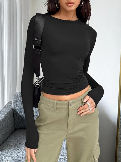 Womens Long Sleeve T Shirts Fall Fashion 2025 Basic Crop Tops Going Out Outfits Y2K Clothes