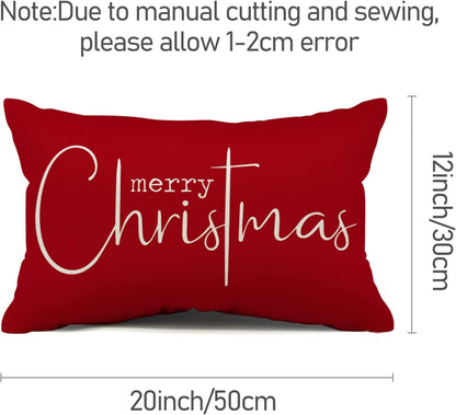 Christmas Pillow Covers Merry Christmas Throw Pillow Decorative Christmas Red Cotton Cloth Linen Cloth Pillow Cover Sofa Cover Decorative Rectangle Length 12X20 Inches