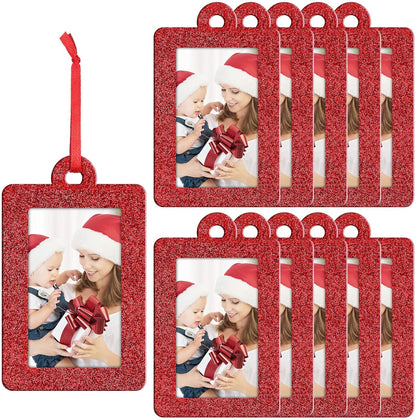20 Pieces Christmas Photo Frames Ornament Mini Felt Hanging Picture Frame Christmas Tree Hanging Ornament for Family Xmas Holiday Party Decoration, Glitter 5 X 7 Cm(Red)