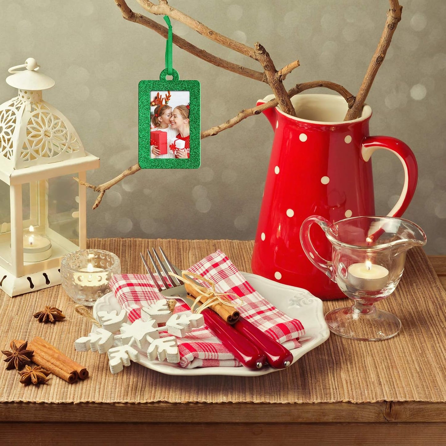 20 Pieces Christmas Photo Frames Ornament Mini Felt Hanging Picture Frame Christmas Tree Hanging Ornament for Family Xmas Holiday Party Decoration, Glitter 5 X 7 Cm(Green)