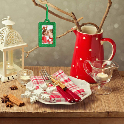 20 Pieces Christmas Photo Frames Ornament Mini Felt Hanging Picture Frame Christmas Tree Hanging Ornament for Family Xmas Holiday Party Decoration, Glitter 5 X 7 Cm(Green)