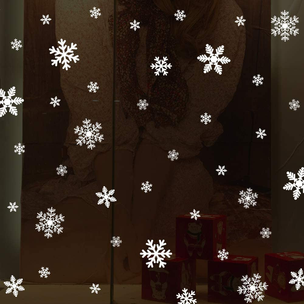 135Pcs Christmas Window Clings Snowflakes Window Decals Static Window Stickers for Christmas Decorations Windows Décor Ornaments Xmas Party Supplies Thanksgiving Party Décor