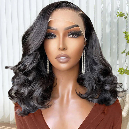 Short Bob Wig Body Wave C Part Lace Front Wigs 16 Inch 180% Density Lace Wigs